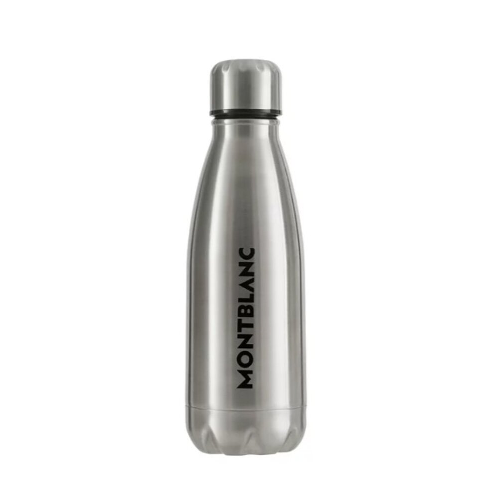Montblanc Stainless Steel Travel Water Bottle, Silver Logo, Screw Lid,Boxed -NEW